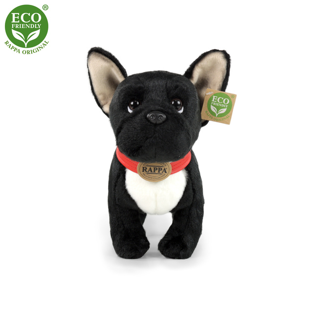 Plyšový francúzsky buldoček černý s obojkom stojaci 30 cm ECO-FRIENDLY