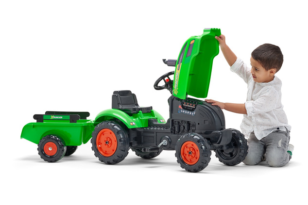 Falk Šliapací traktor 2048AB X-Tractor s vlečkou a otváracou kapotou - zelený