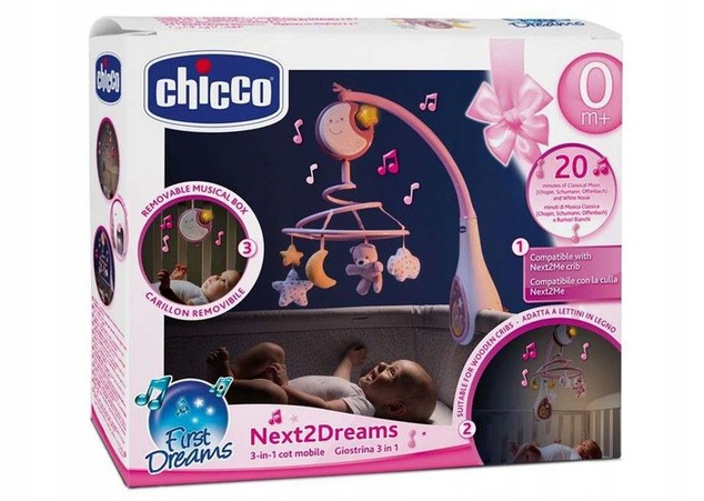 CHICCO Kolotoč nad postieľku Next2Dreams ružová 0m+