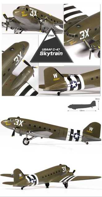 Model Kit repülőgép 12633 - USAAF C-47 Skytrain (1:144)
