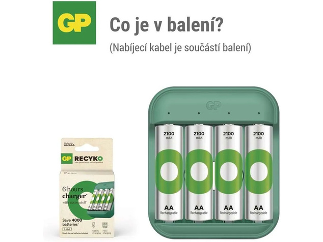 GP USB зарядно устройство ECO AA/AAA + 4xAA 2100mAh GP ReCyko