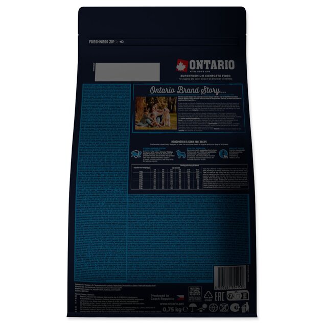 Krmivo Ontario Puppy &amp; Junior All Breeds Monoprotein Turkey &amp; Sweet Potatoes 0,75kg
