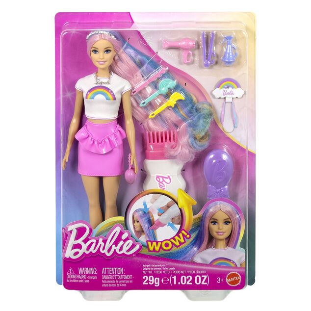Mattel Barbie bambola capelli arcobaleno con styling scintillante