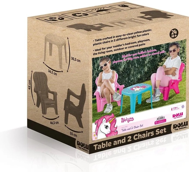 Dolu Ensemble de jardin pour enfants table et 2 chaises, licorne