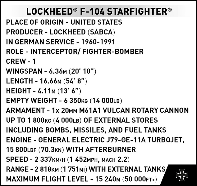 Cobi Armed Forces Lockheed F-104 Starfighter, 1:48, 420 k
