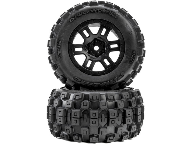 Pro-Line ruota 1:16, pneumatico Badlands, cerchio nero H12mm (2): Arrma Mini Kraton