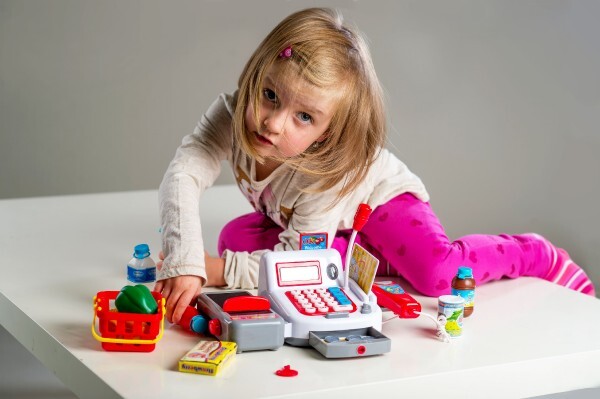 Pokladňa digitálny s doplnkami na batérie so zvukom a svetlom