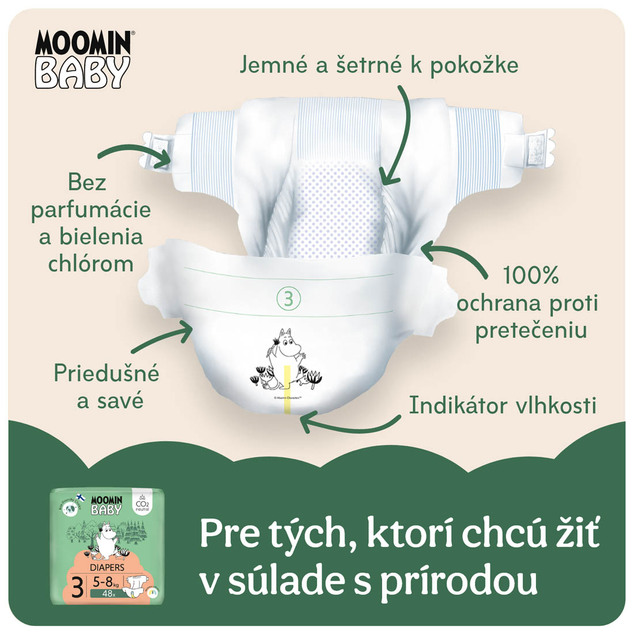 Moomin Baby 3 Midi 5–8 kg (48 ks), eko plienky