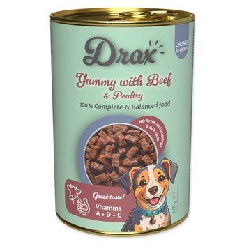 Konzerva Drax Adult s hovädzím a hydinovým mäsom 415g