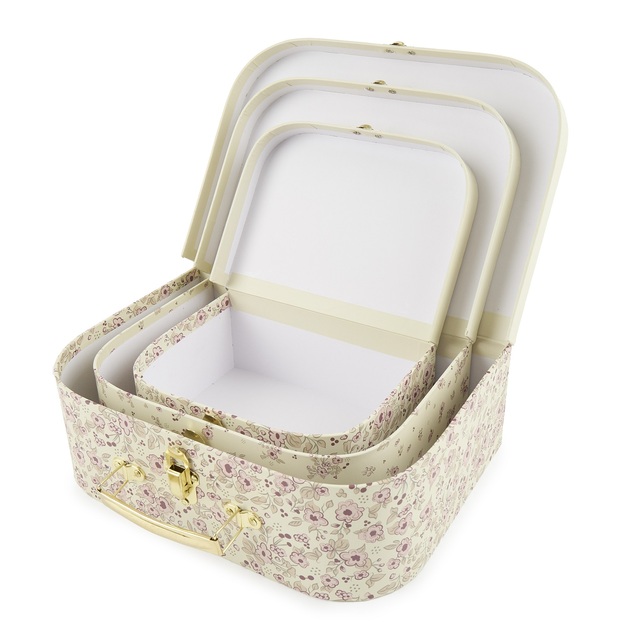 Bieco - Sada troch kartónových kufríkov - srnka Ella - vintage flowers