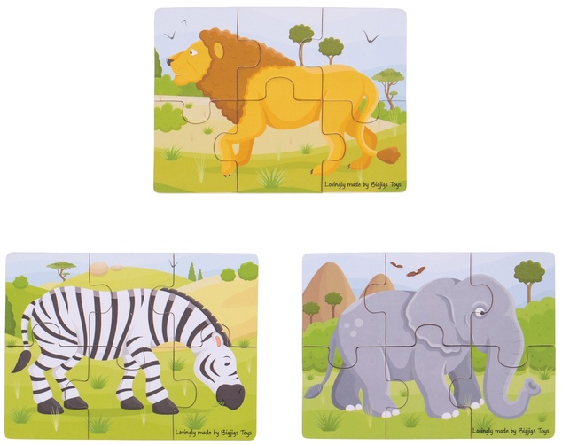 Bigjigs Toys Пъзел 3в1 сафари животни