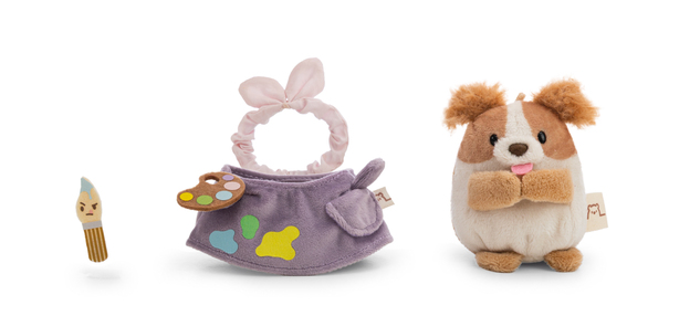 NICI peluche MyMochi Cocker Spaniel Brushy 8 cm con pennello e costume da pittore, confezione regalo