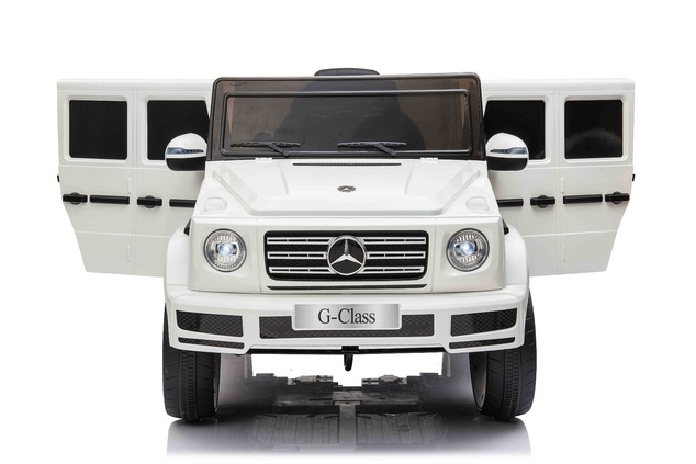 Elektrické autíčko Mercedes G500 12V, biele, 2,4 GHz diaľkové ovládanie, USB / SD Vstup, o