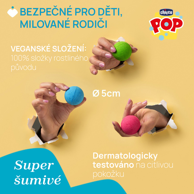 CHICCO Sprudelnde Badebomben POP für Kinder und Teenager 3 Stk