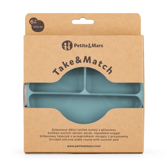 PETITE&amp;MARS Tanierik silikónový deliaci okrúhly Take&amp;Match Frosted Sky 6m+