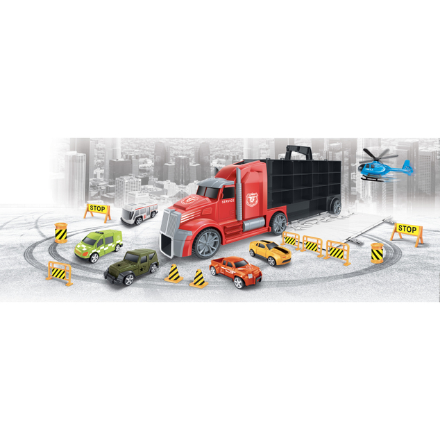 CITY SERVICE CAR - Ťahač s autami a vrtuľníkom 55 cm
