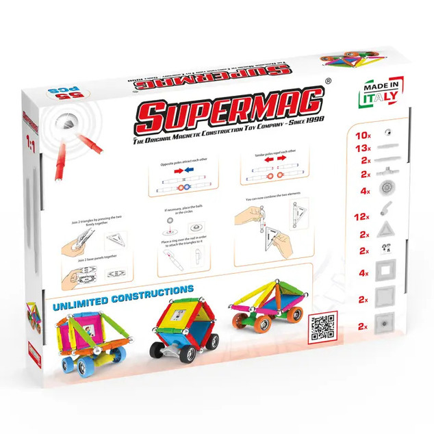 SUPERMAG magnetická stavebnica Wheels 55ks