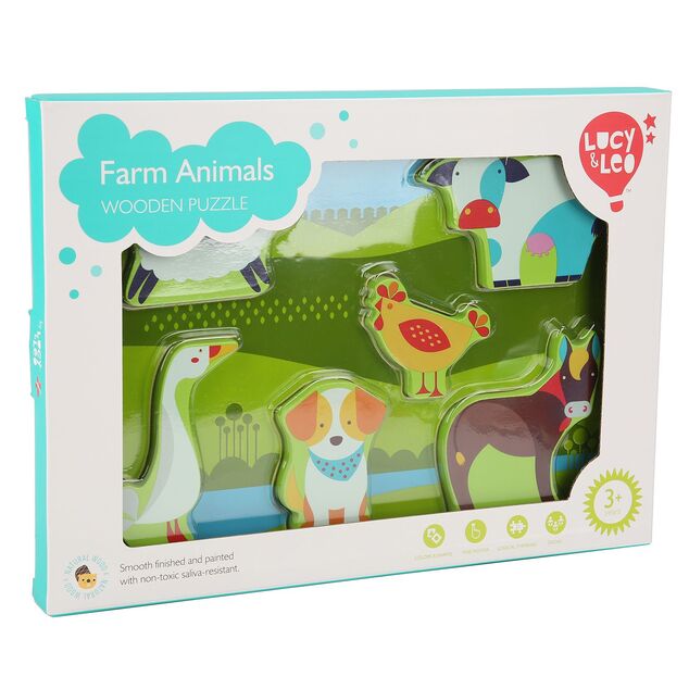 Lucy &amp; Leo 226 Zvieratká na farme - drevené vkladacie puzzle 7 dielov