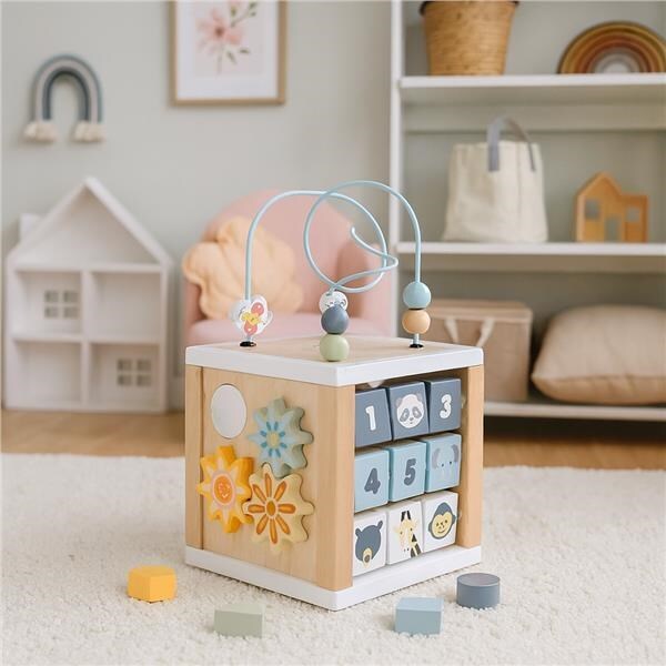 Drevená multifunkčná kocka Safari Montessori Baby Mix