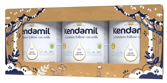 Kendamil Premium 2 HMO+ (3× 800 g), märchenhafte Verpackung mit dem Theaterstück Die drei kleinen Sc