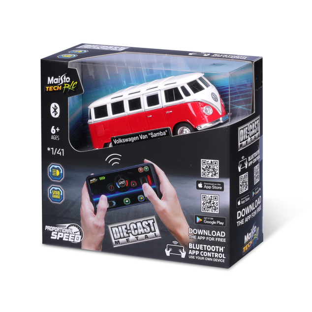 Maisto RC - DIE-CAST METAL so svetlami, Volkswagen Van Samba, 1:41, 2,4 GHz, USB, XTR, Blu
