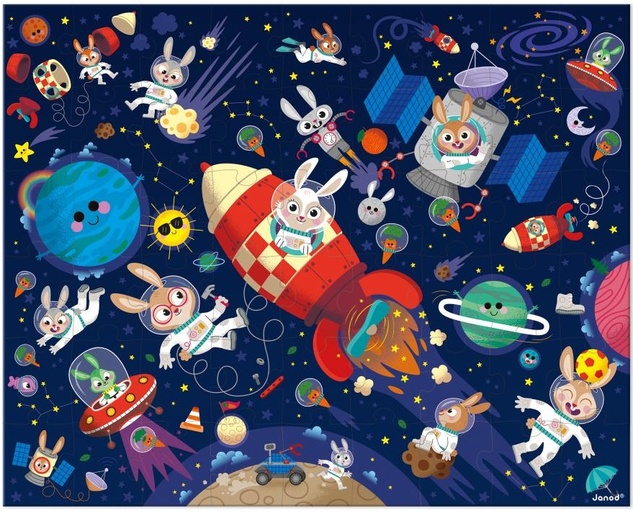 Janod Puzzle v kufríku Raketa vo vesmíre 54 ks