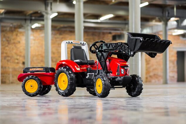 Falk Šliapací traktor 2020M Supercharger s nakladačom a vlečkou - červený