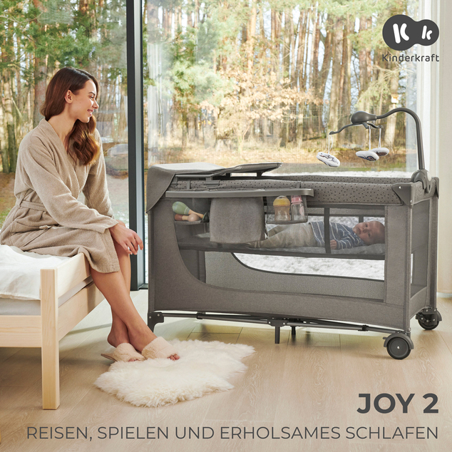 KINDERKRAFT Postieľka cestovná Joy 2 s doplnky Beige