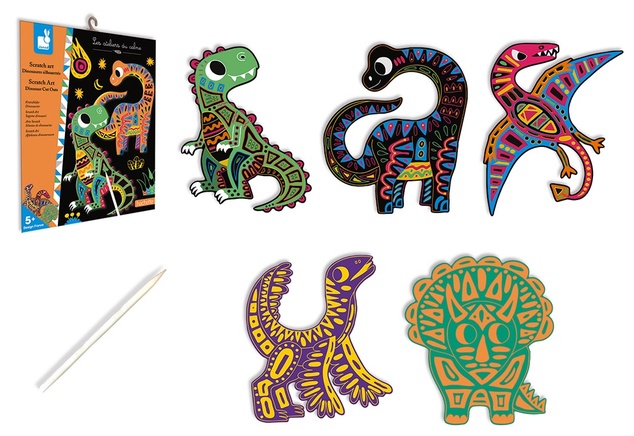 Janod Atelier Set Creativo Mini Immagini da Grattare Dinosauri 5+