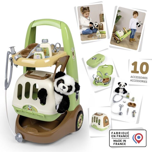 Smoby Veterinárny vozík s pandou a prepravným boxom 2v1