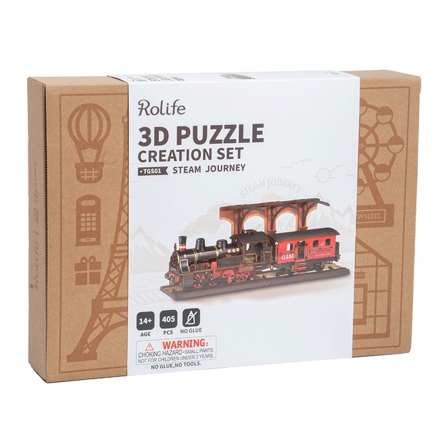 RoboTime 3D drevená skladačka Vintage parná lokomotíva