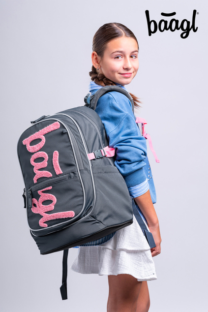 BAAGL SET 5 Core Logo rosa: Rucksack, Federmäppchen, Beutel, Gürteltasche, Laptop-Hülle GRS