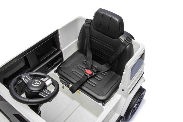 Auto elettrico Mercedes G580 12V, bianco, telecomando 2,4 GHz, Bluetooth, USB /
