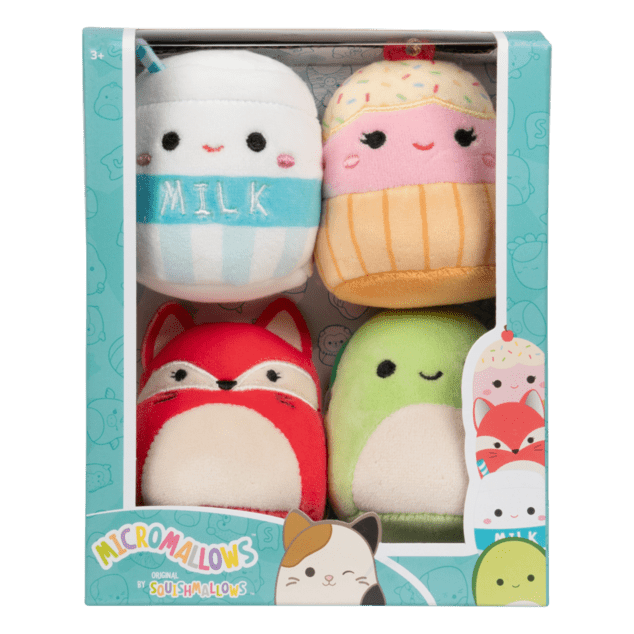 SQUISHMALLOWS Micromallows 4Pack - Fuchs, Schildkröte, Milch, Torte