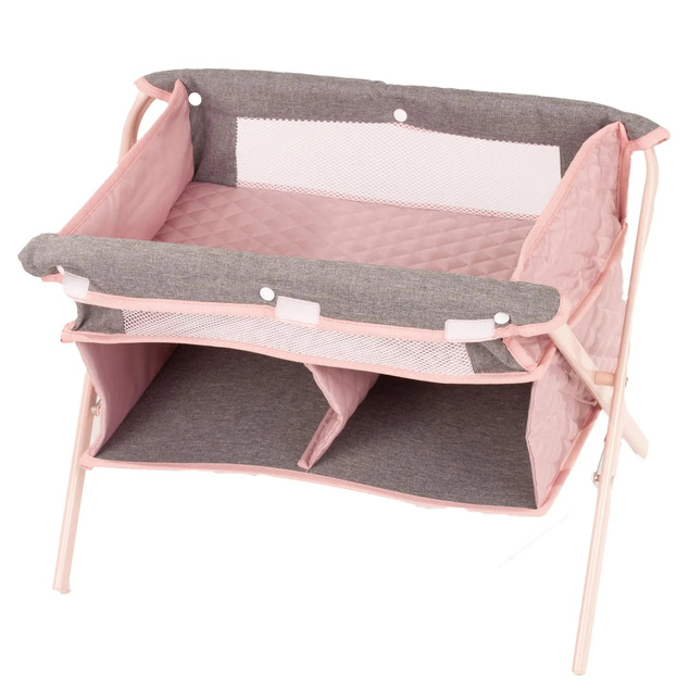 Götz Puppenbett und Wickeltisch rosa-grau