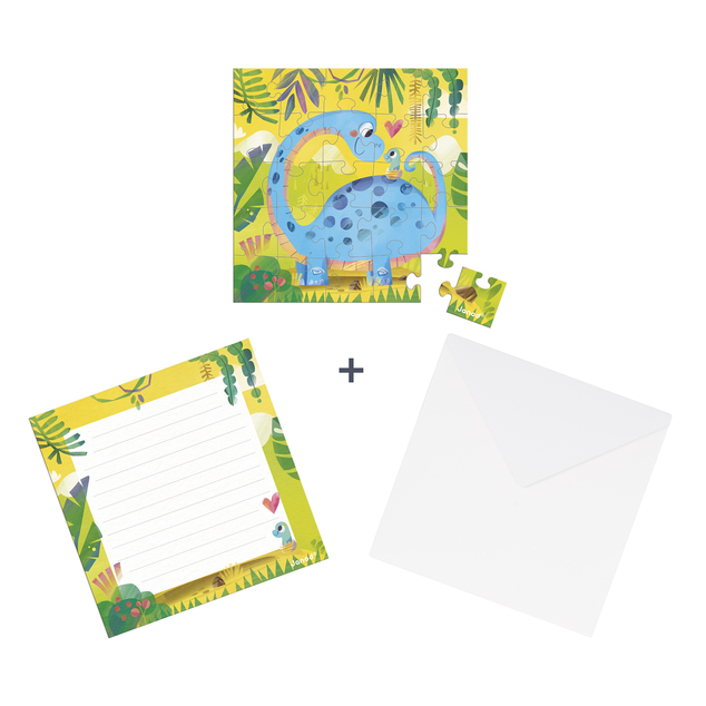 Janod Blahoželanie k narodeninám s puzzle Mama a baby Dinosaurus