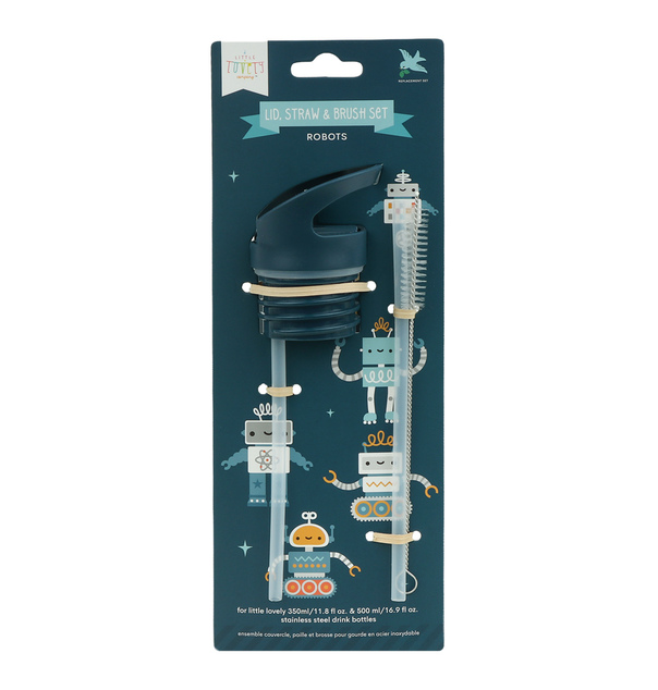 A Little Lovely Company - bouchon, brosse et paille pour bouteille en acier inoxydable - robots