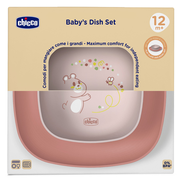 CHICCO Set za jelo - zdjelica i tanjur pink 12m+