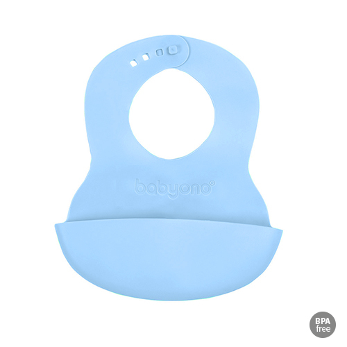 BABYONO Mekana plastična podbradnik s džepom bez BPA plava 6m+
