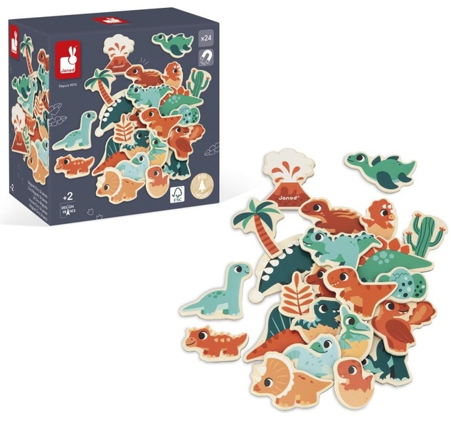 Janod Drevené magnetky pre deti Dinosaury Dino 24 ks