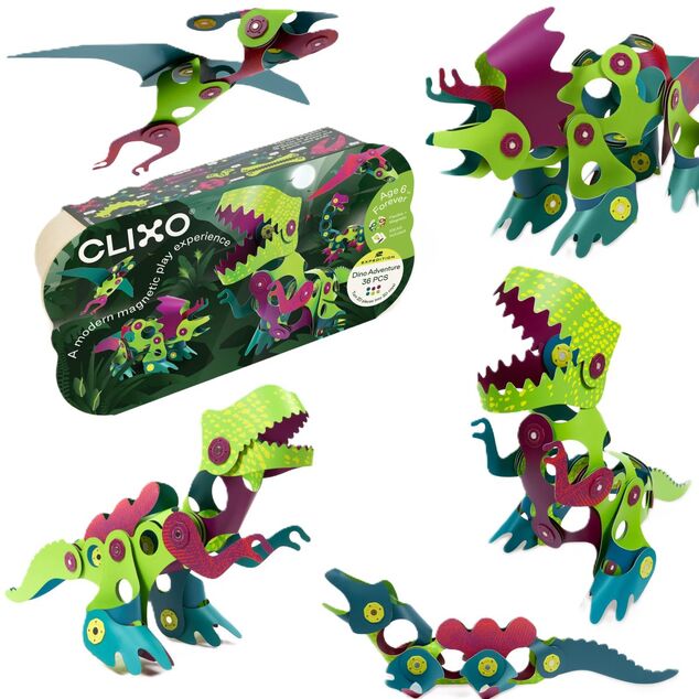 CLIXO Dino Adventure - jeu de construction magnétique 36 pièces