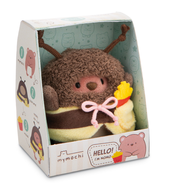 NICI plyš MyMochi Medvedík Nomo 8cm v kostýme včielky a hranolkami, set darčekové balenie