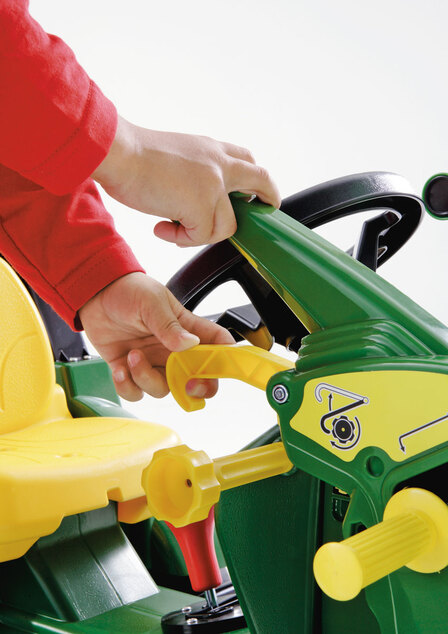 Rollytoys Šliapací traktor John Deere s nakladačom, brzdou a nafukovacími kolesami