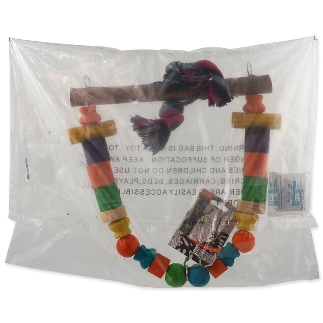 Igrača Bird Jewel lesena gugalnica z vozlom, barvna 32cm