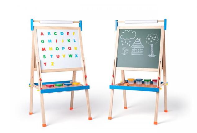 Woody Tabuľa ABC s písmenami, s rolkou papiera a téglikmi