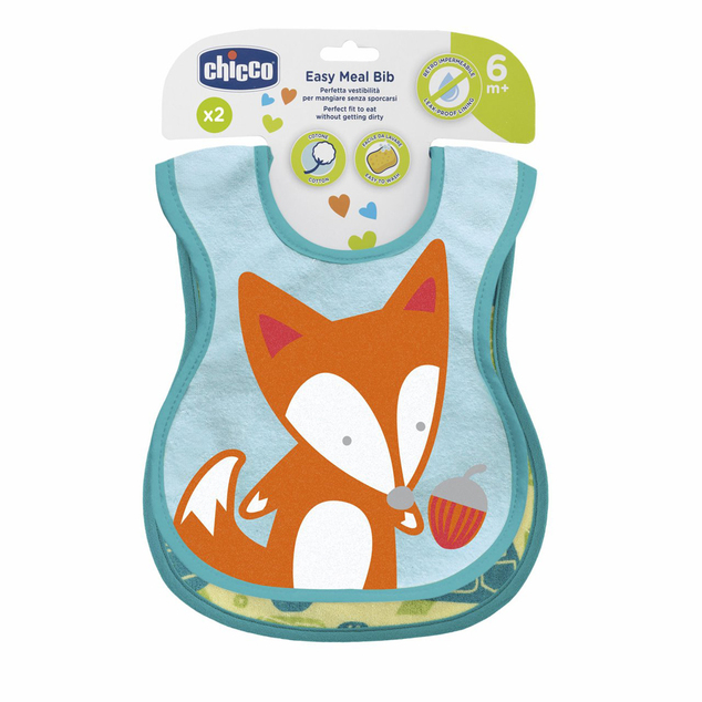 CHICCO Lätzchen aus wasserdichter Baumwolle - grün 2 Stück, 6m+