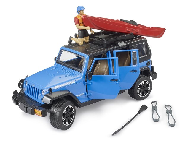 Bruder 2529 Jeep Wrangler Rubicon con kayak e figura