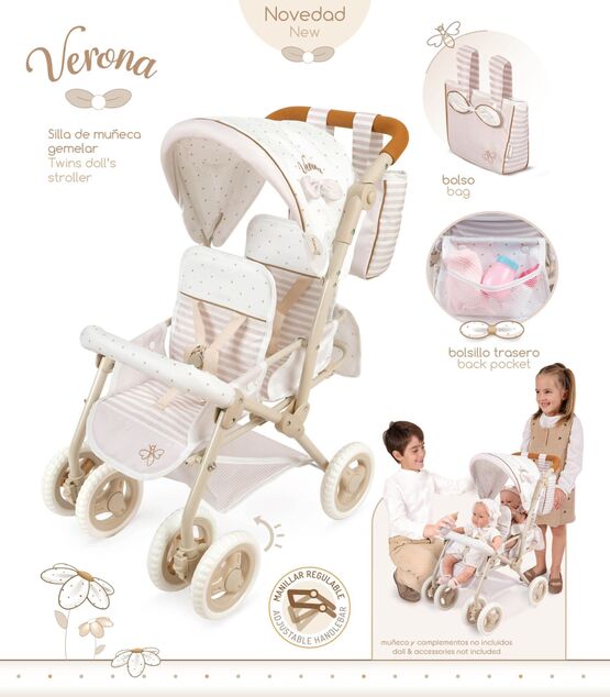 DeCuevas 90378 Carucior pliabil pentru papusi gemene cu geanta Verona 2024 - 72 cm