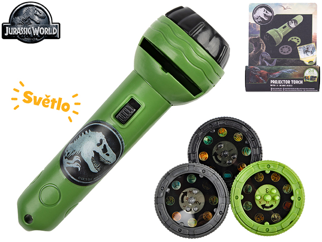 Jurský svět projektorové svítidlo na baterie 11cm + 3ks disků