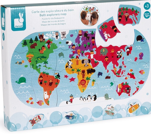 Janod Hračka do vody puzzle Mapa sveta 28 ks